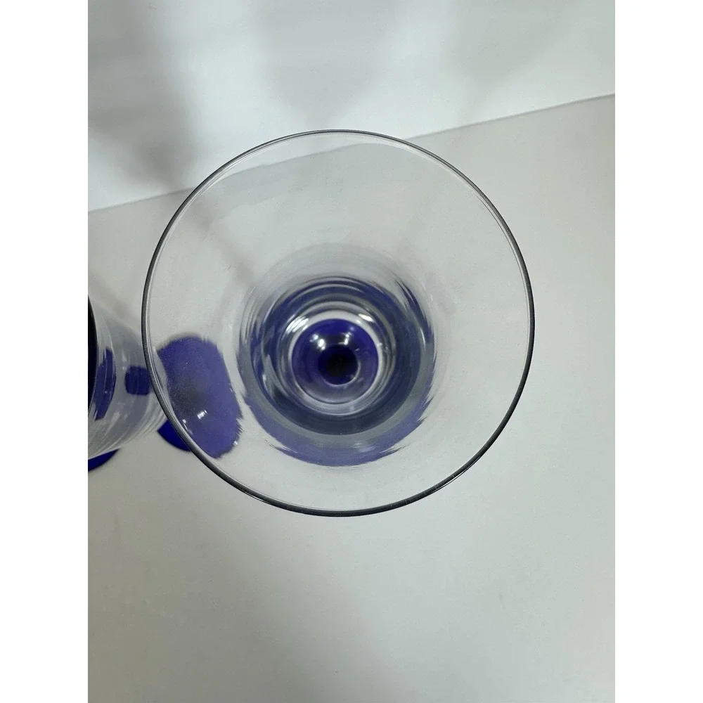 Cristal D'Arques Glasses Americana Blue Stem Champagne Flutes Flared Set Of 4